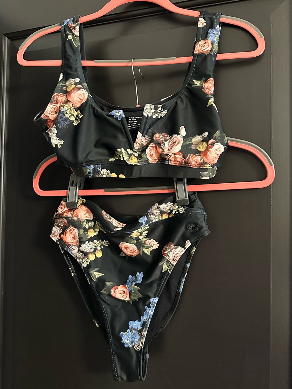 Albion Fit Black Floral Two-Piece Bikini Set - M top, S bottom